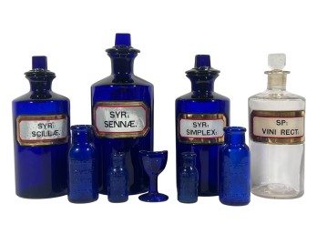 (4) GLASS APOTHECARY BOTTLES - (3) COBALT