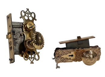 (2) VICTORIAN BRASS & IRON MORTISE LOCKSETS