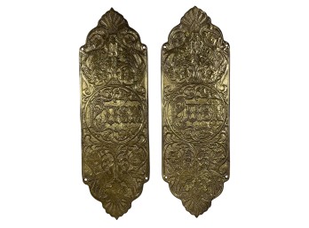 PAIR of VICTORIAN CAST BRASS DOOR PULL PLAQUES