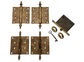 (2) PAIRS of AESTHETIC MOVEMENT BRASS DOOR HINGES