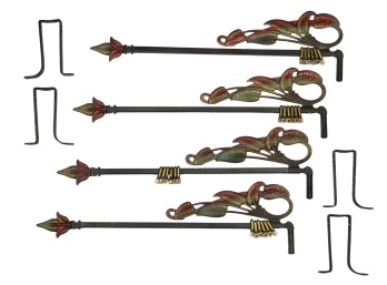 ART NOUVEAU PAINTED CAST IRON SWING CURTAIN RODS