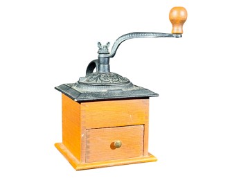 (19th c) COFFEE MILL with FANCY CAST IRON TOP