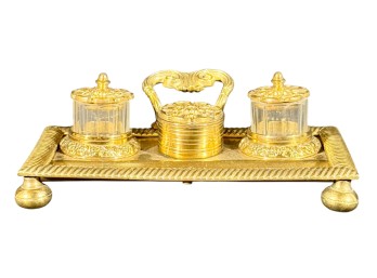(19th c) ENGLISH CAST BRASS INKSTAND