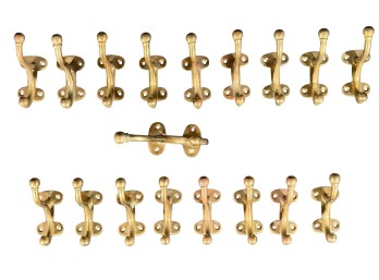 GENEROUS LOT of ANTIQUE BRASS HAT/COAT HOOKS