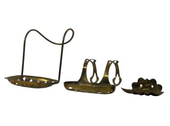 (3) FANCY 1900s PIERCED BRASS SOAP DISHES