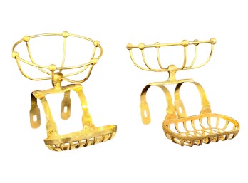 (2) 1900s BRASS TUBSIDE SOAP & SPONGE DISHES