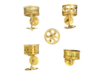 (5) 1900s BRASS CUP/TOOTHBRUSH HOLDERS