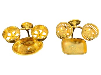 (2) 1900s DOUBLE BRASS CUP & SOAP HOLDERS