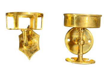 (2) 1900s HEAVY BRASS BATHROOM CUP HOLDERS