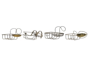 (4) LARGE 1900s BRASS TUBSIDE SOAP/SPONGE DISHES