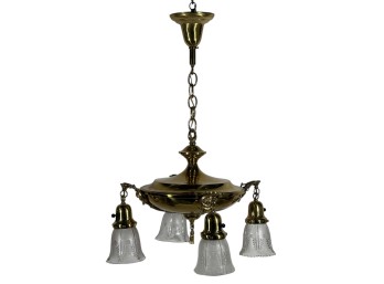 (4) LIGHT EDWARDIAN BRASS PAN CEILING FIXTURE