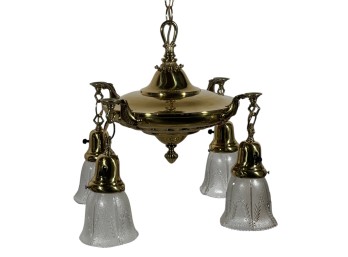 (4) LIGHT EDWARDIAN BRASS PAN CEILING FIXTURE