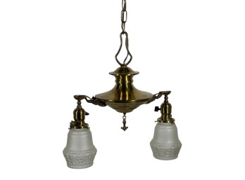 (2) LIGHT EDWARDIAN BRASS PAN CEILING FIXTURE