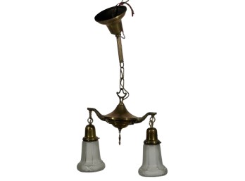 (2) LIGHT EDWARDIAN BRASS PAN CEILING FIXTURE