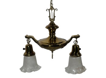 (2) LIGHT EDWARDIAN BRASS PAN CEILING FIXTURE