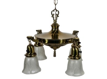 (4) LIGHT EDWARDIAN BRASS PAN CEILING FIXTURE