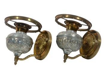 PAIR of EARLY (20th c) BRASS & NICKEL WALL SCONCES