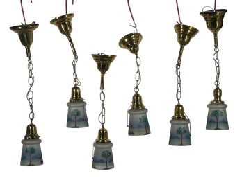 (6) EARLY (20th c) HANGING BRASS LIGHT FIXTURES