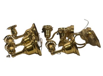 (7) EARLY (20th c) BRASS WALL SCONCES