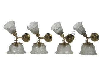 Four (19th c) BRASS GAS & ELECTRIC WALL SCONCES