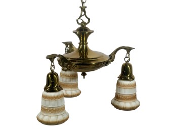 (3) LIGHT EDWARDIAN BRASS PAN CEILING FIXTURE
