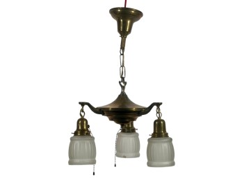 (3) LIGHT EDWARDIAN BRASS PAN CEILING FIXTURE