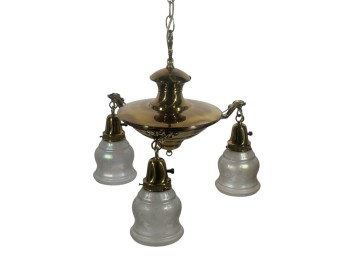 (3) LIGHT EDWARDIAN BRASS PAN CEILING FIXTURE