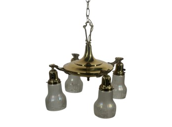(4) LIGHT EDWARDIAN BRASS PAN CEILING FIXTURE