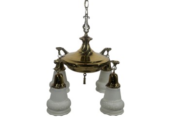 (4) LIGHT EDWARDIAN BRASS PAN CEILING FIXTURE