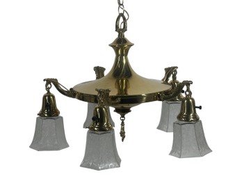 (5) LIGHT EDWARDIAN BRASS PAN CEILING FIXTURE