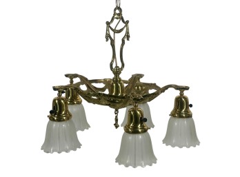 (5) LIGHT EDWARDIAN PIERCED BRASS CHANDELIER
