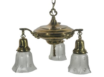 (3) LIGHT EDWARDIAN BRASS PAN CEILING FIXTURE