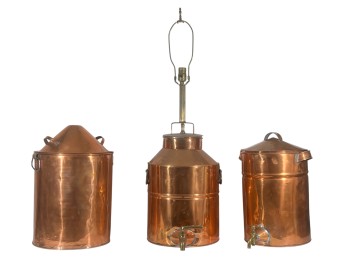 Two (19th c) COPPER URNS with BRASS SPIGOTS