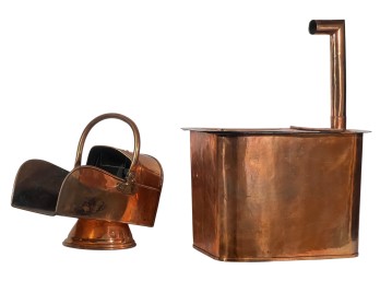 (19th c) COPPER COAL SCUTTLE & BOILER with CHIMNEY