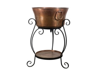 HAND HAMMERED COPPER BASIN on WROUGHT IRON STAND