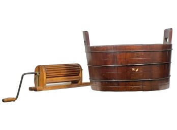 (19th c) PINE WASH BASIN & WOODEN WRINGER
