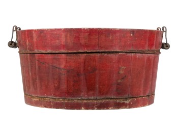 (19th c) PINE WASH BASIN in OLD RED PAINT
