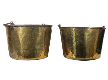 Two (19th c) BRASS & IRON BUCKETS