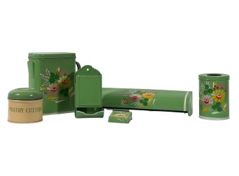 (4) MID CENTURY RANSBURG HAND PAINTED KITCHENWARES