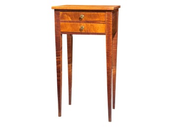 (19th c) HEPPLEWHITE TIGER MAPLE (2) DRAWER STAND