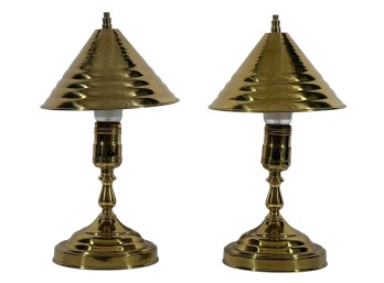 PAIR of ART DECO HAND HAMMERED BRASS TABLE LAMPS