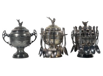 (3) FIGURAL VICTORIAN SILVER PLATE SUGAR SPOONERS