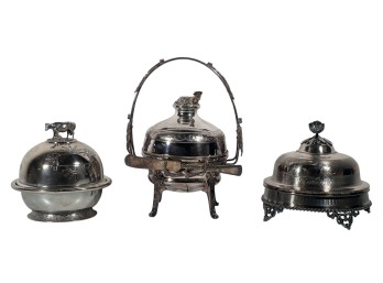 (3) FIGURAL VICTORIAN SILVER PLATE BUTTER DISHES