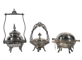 (3) VICTORIAN SILVER PLATE COVERED BUTTER DISHES