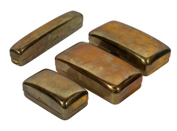 (4) EARLY (20th c) COVERED BRASS BOXES