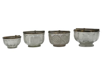 (4) EARLY (20th c) GLASS COVERED SUGAR BOWLS