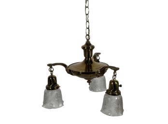 (3) LIGHT EDWARDIAN BRASS PAN CEILING FIXTURE
