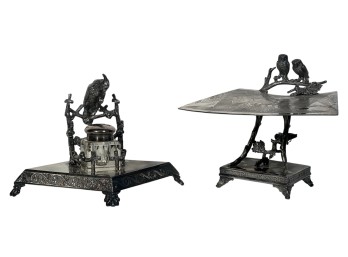 FIGURAL VICTORIAN SILVER PLATE LETTER & INK STAND