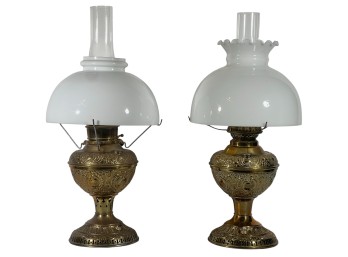 NEAR PAIR of VICTORIAN BRASS OIL LAMPS
