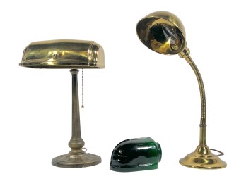 EARLY (20th c) BRASS GOOSENECK & LIBRARY LAMPS